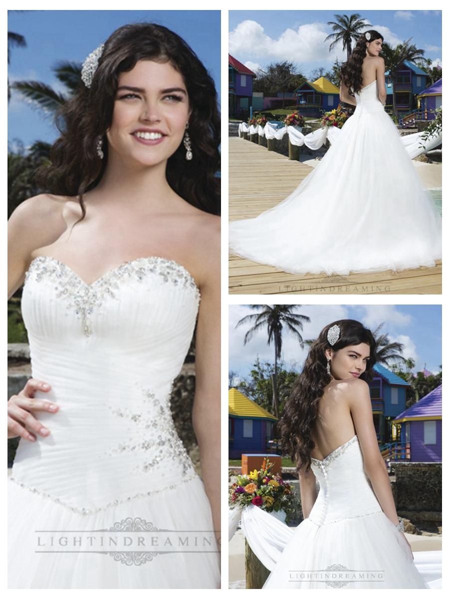 Wedding - Pleated Sweetheart Neckline, Side Hip And Basque Waistline Tulle Ball Gown