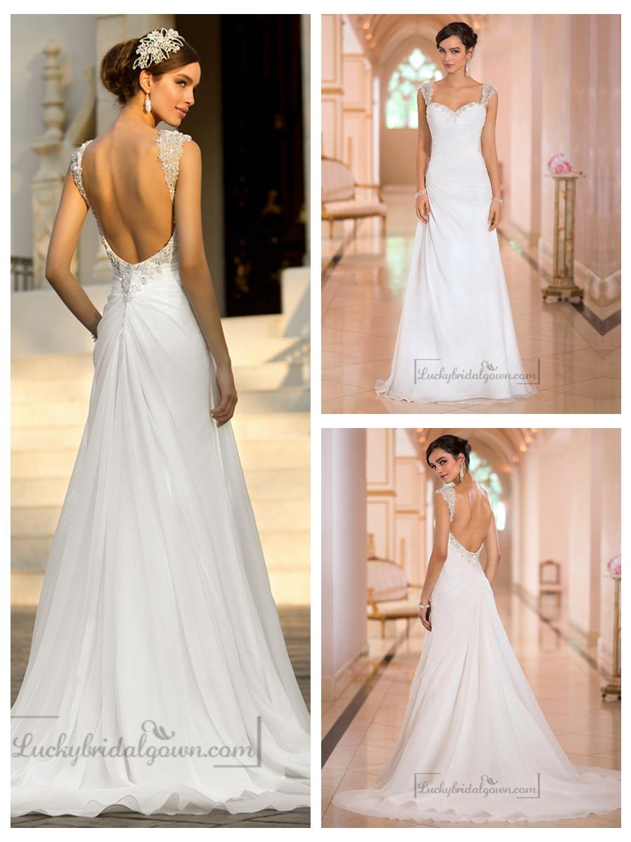 زفاف - Beaded Cap Sleeves Sweetheart A-line Simple Wedding Dresses with Low Open Back