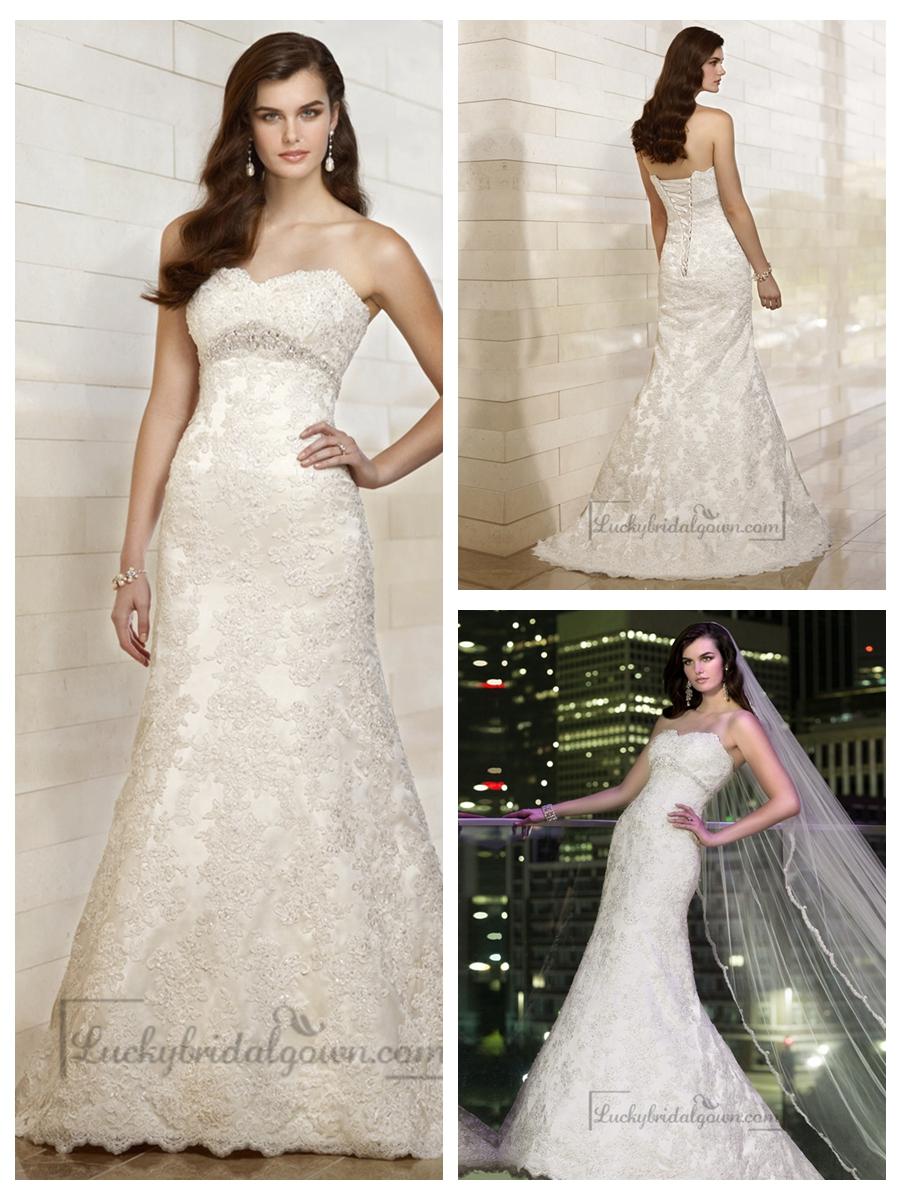 Hochzeit - Sweetheart A-line Beading Lace Appliques Wedding Dresses with Beading Belt