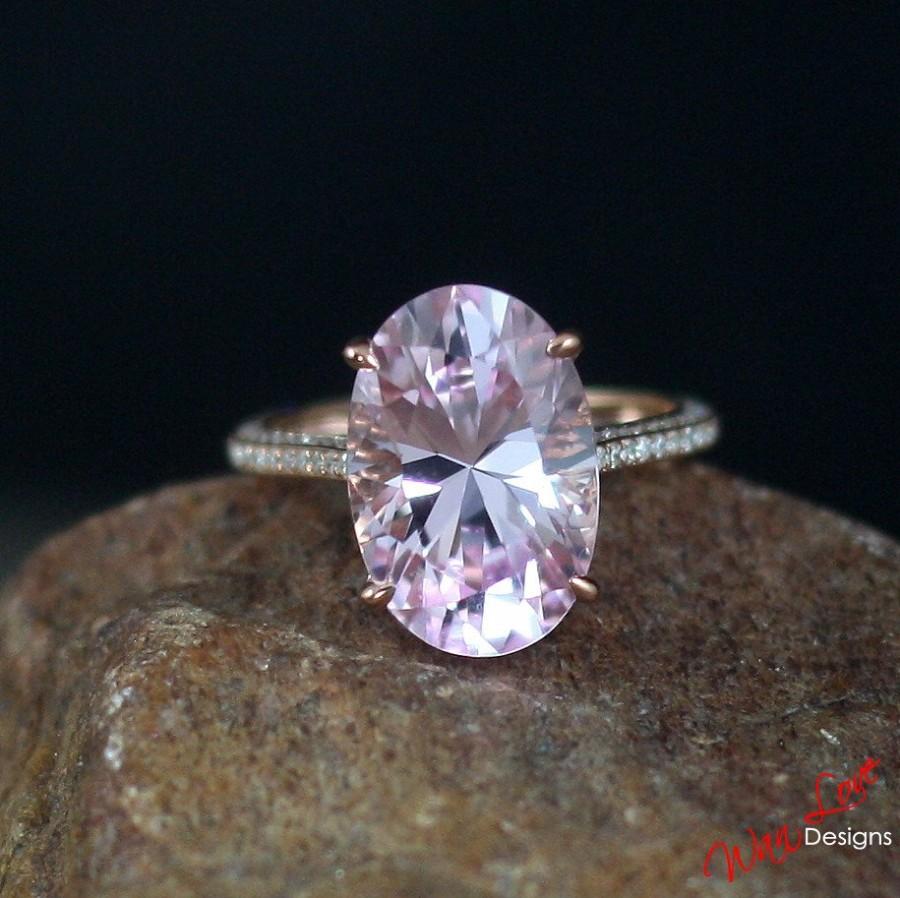 Wedding - Custom Celebrity Light Pink Sapphire Engagement Ring Oval 4ct 10x8mm Diamond 14k 18k White Yellow Rose Gold-Platinum-Wedding-Anniversary-10k