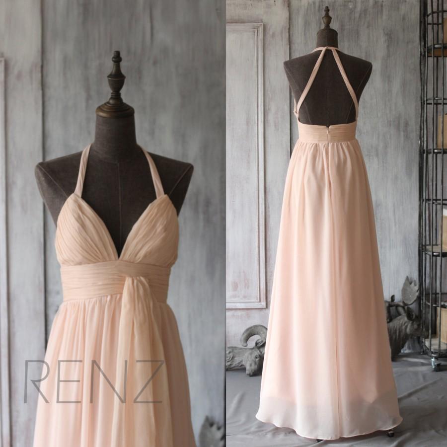 زفاف - 2015 Blush Chiffon Bridesmaid dress, Sweetheart Peach Wedding dress, Backless Party dress, Long Formal dress, Maxi dress floor length (F102)