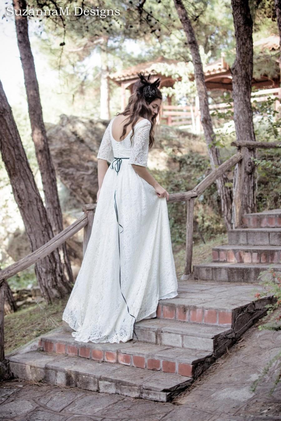 Wedding - Cream  Ivory Lace Wedding Dress 50s Wedding Dress Full Skirt Bridal Dress  Bridal  Length Dress - Handmade by SuzannaM DesignDress Teas