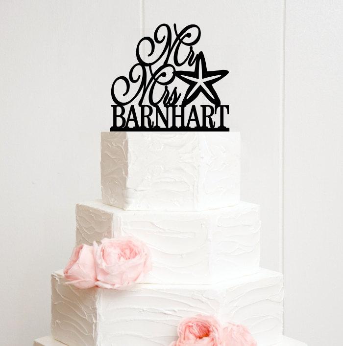 زفاف - Mr and Mrs Starfish Wedding Cake Topper with YOUR Last Name Beach Nautical Wedding Cake Topper