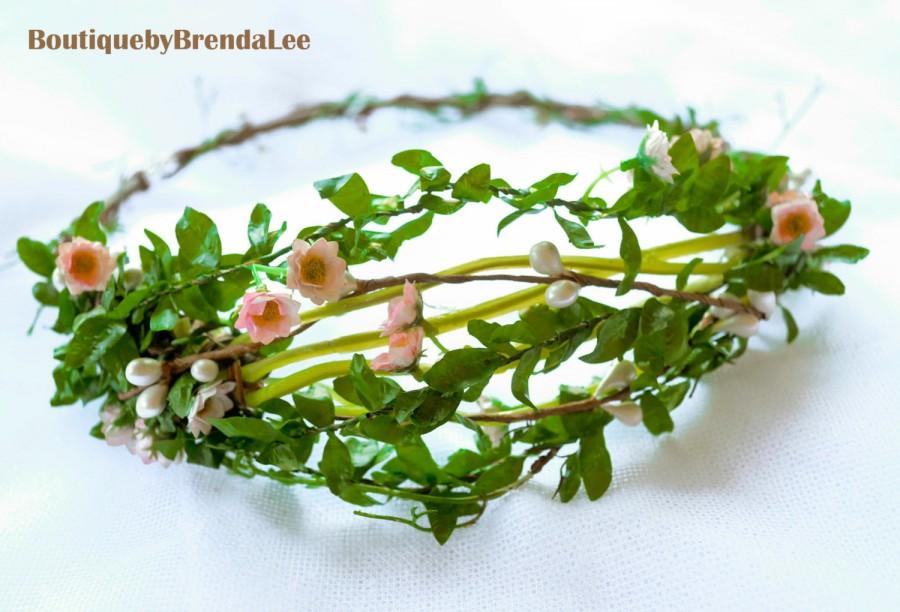 Hochzeit - BRENDA LEE Mini pink flower head wreath/garland headband/bride/girl/women/circlet/halo/floral crown/woodland/hair ring