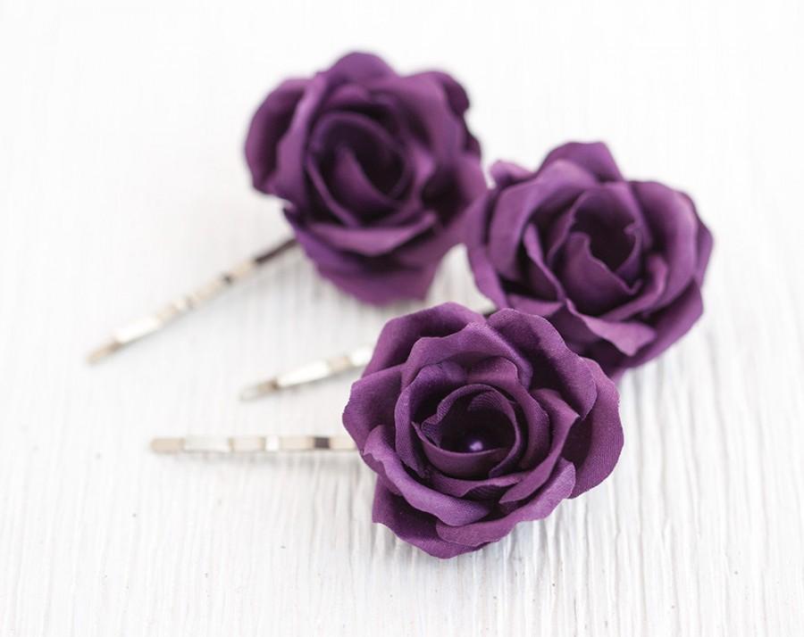زفاف - Hair accessories, Purple wedding, Hair flower, Hair rose, Bridal hair accessories, Flower hair pins, Violet rose, Floral hair clips, Flowers