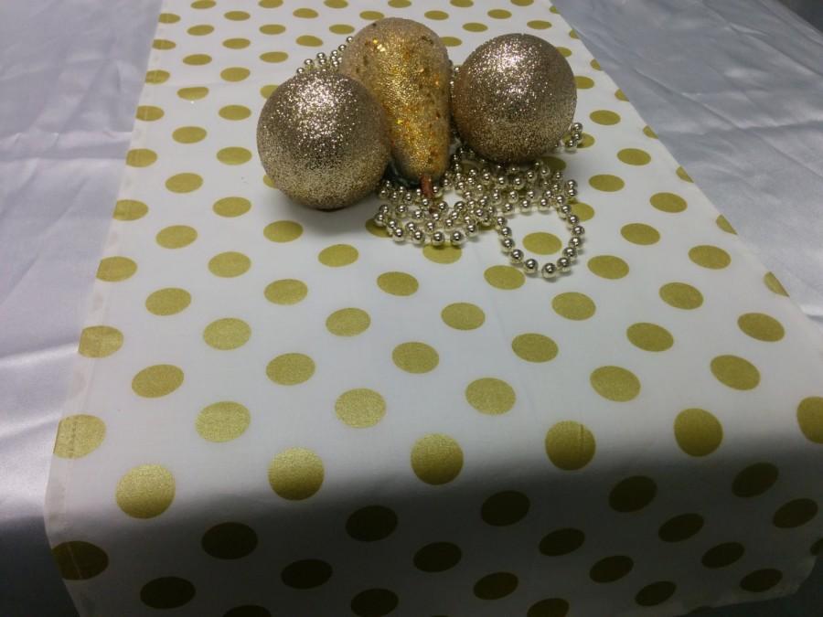 Wedding - GOLD Dot Table Runner- or Napkins -or Placemats -Centerpiece Rounds, Squares , Gold metallic polka dots on white or on black,  bridal