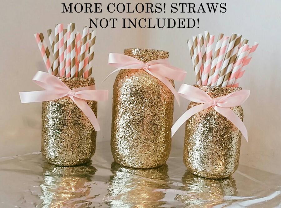 Hochzeit - SALE, Pink and gold mason jar set, party mason jar set, Centerpiece set, party kit, mason jars, straws not included