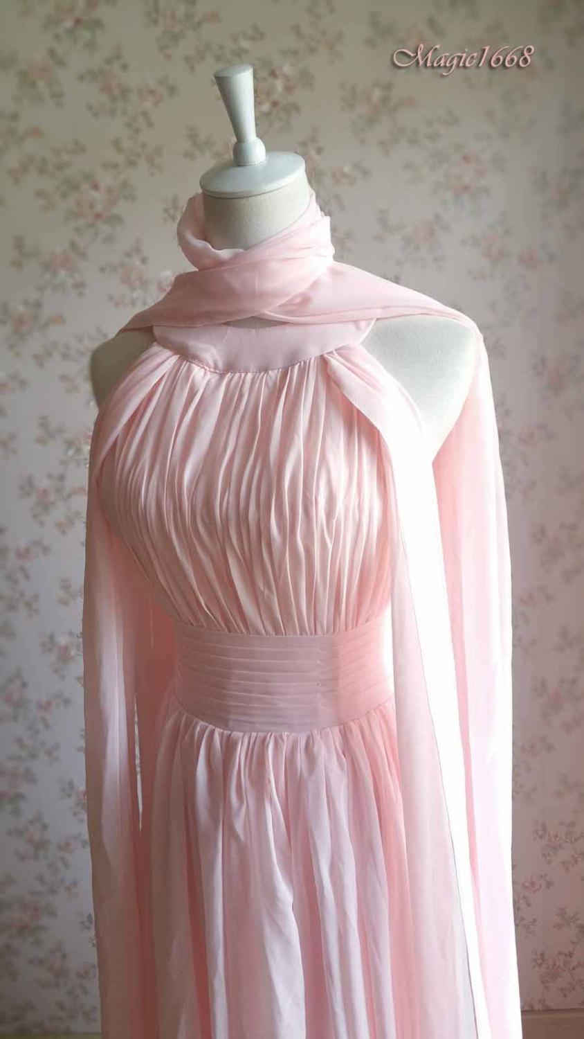 Wedding - Fairy Pink Bridesmaid Dress- Chiffon Bridesmaid Dress- Halter Maxi Gowns - Custom Size Maxi Pink Wedding Dress- Prom Dress Party Dress
