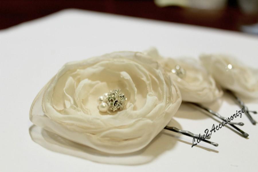 زفاف - Champagne Ivory Flower Hair Clip Bridal Hair Flower Wedding Hair Accessories Bridesmaid Hair Piece Bridal Headpiece Wedding Flowers for Hair