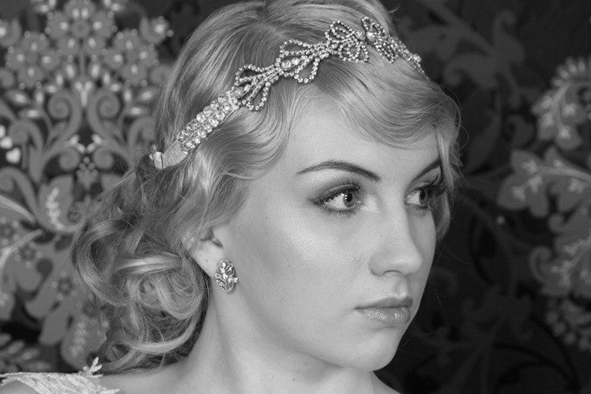 زفاف - Great Gatsby/ Downton Abbey 1920s Deco Rhinestone Bridal Headband