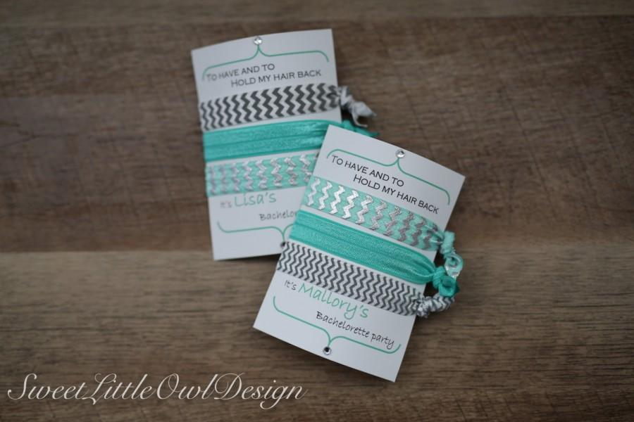 Hochzeit - Sea Foam, Blue, Green, Teal Bachelorette Elastic Hair Ties- "To have and to hold my hair back"- Party Favors