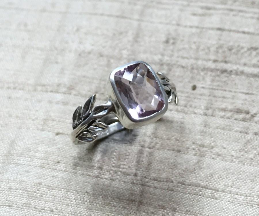 Свадьба - Rose de France Amethyst and Sterling Silver- The Fire Leaf Ring