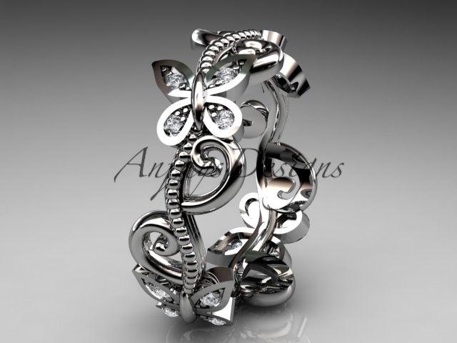 Wedding - 14kt  white gold diamond floral butterfly wedding ring,engagement ring,wedding band ADLR138