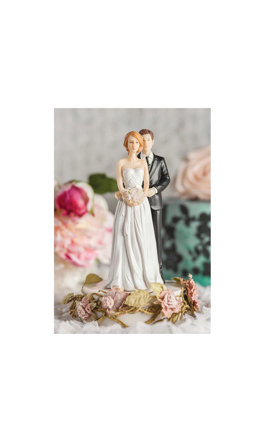 Wedding - Paper Roses Wedding Cake Topper - Custom Painted Hair Color Available - 101620/1