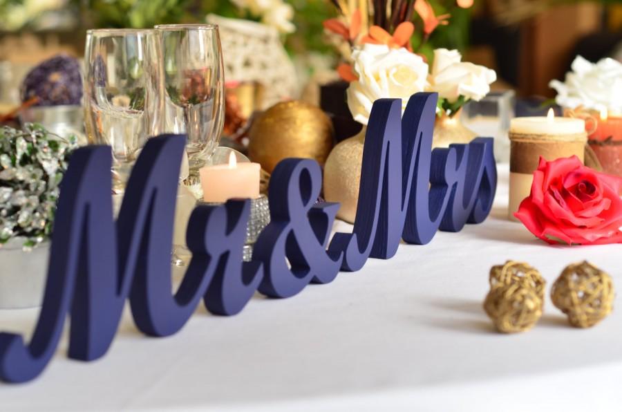 Wedding - Painted in NAVY BLUE Mr & Mrs Wedding reception sign- Mr and Mrs signs for sweetheart table