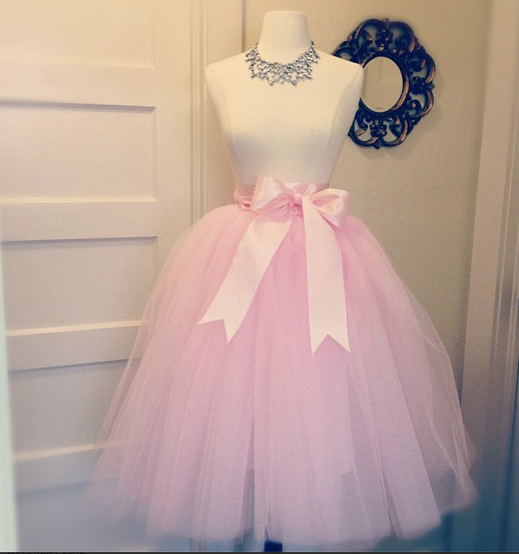 Hochzeit - Light Pink Blush Tulle Tutu Knee length Length Skirt with Satin Sash