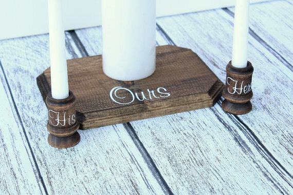 Mariage - Rustic Wood Unity Candle Holder Display Rustic Chic Country Wedding Unity Candle Holder Wood Candle Cups Wood Plaque Candle Display Stand