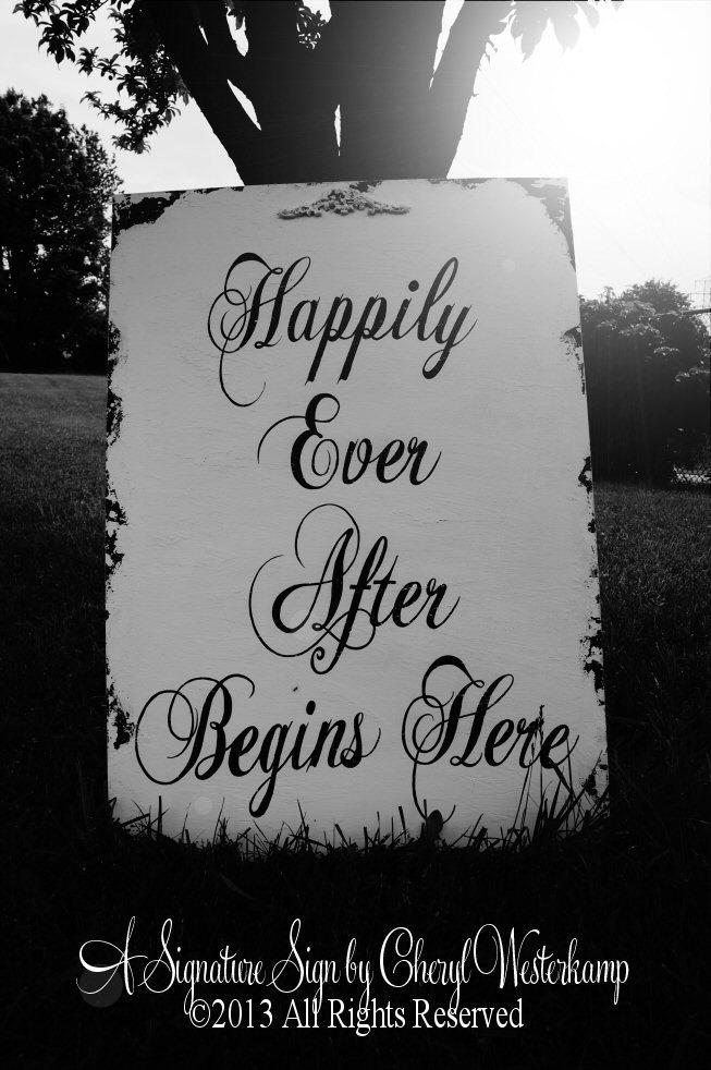 Wedding - HAPPILY EVER AFTER Begins Here Sign, Vintage Wedding Sign, Super Size