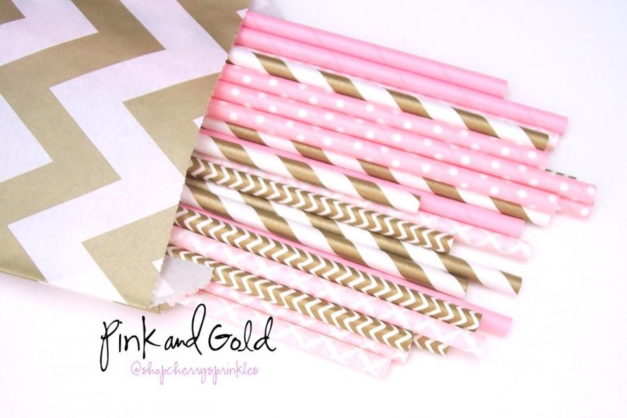 Hochzeit - Pink and Gold party decor - Pink Paper Straws - Pink and Gold Baby Shower -Dessert Table Decorations - Wedding Shower - Bridal Shower Decor