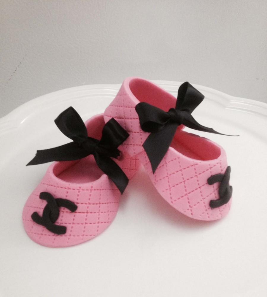زفاف - pink/black ribbon Fondant shoes cake toppers