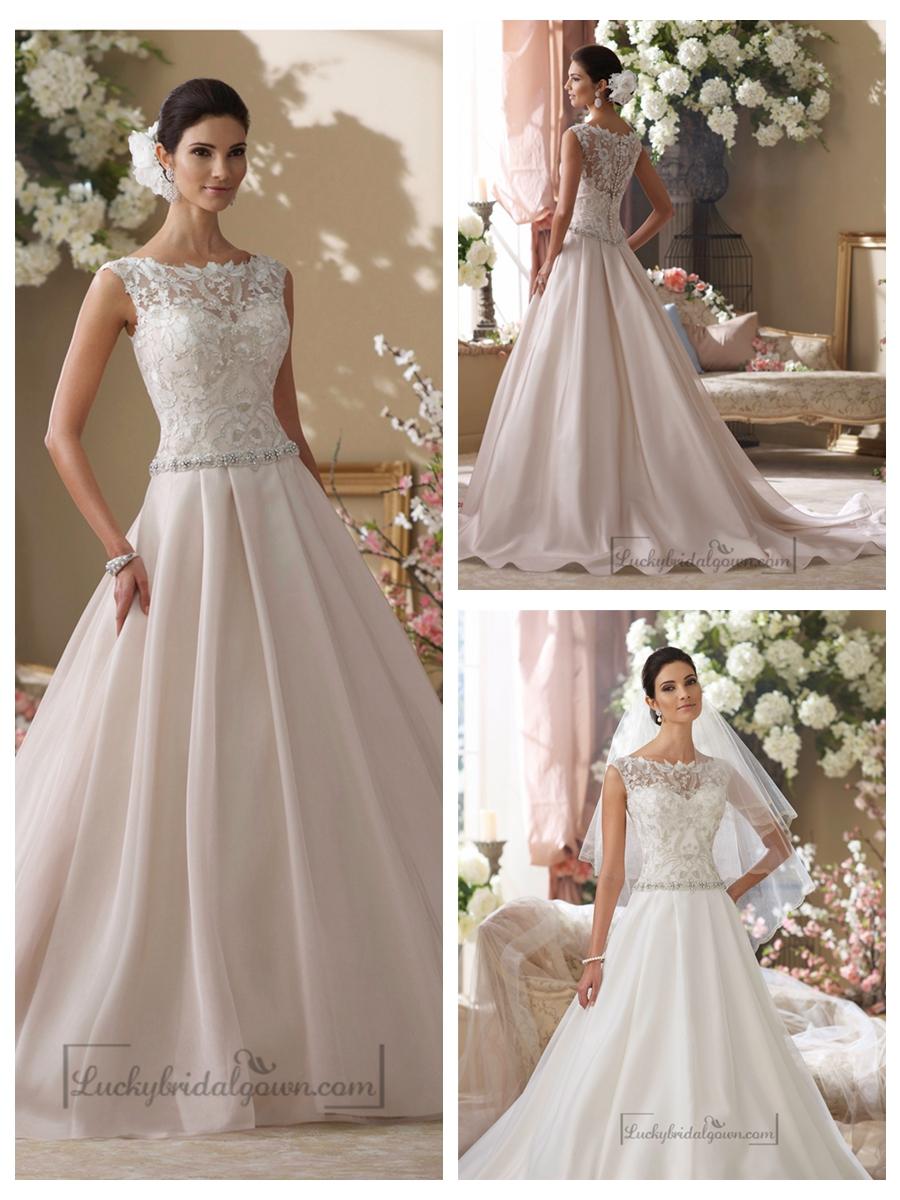 Hochzeit - Illusion and Scalloped Lace Bateau Neckline A-line Wedding Dresses
