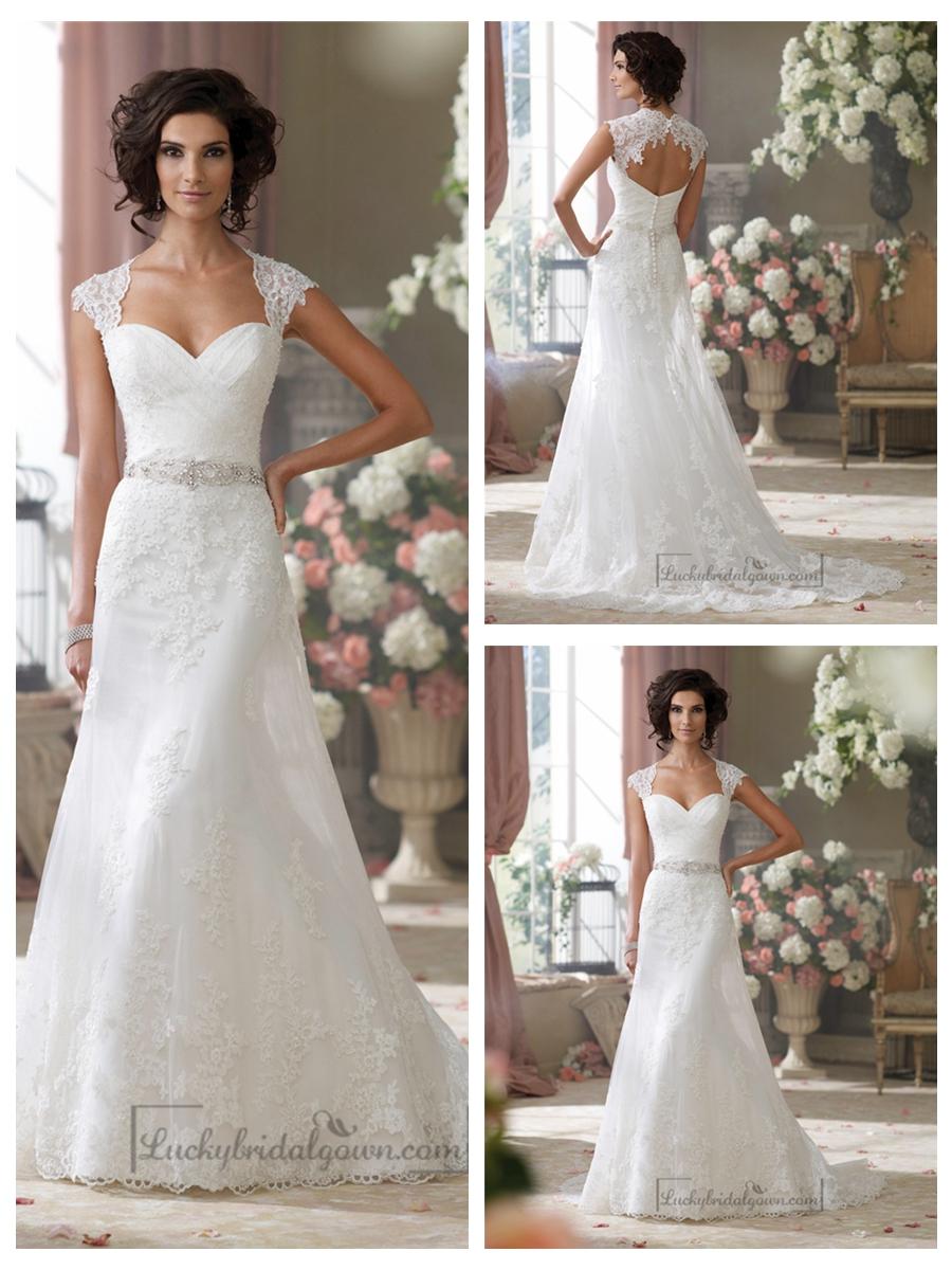Mariage - Cap Sleeves Slim A-line Sweetheart Lace Appliques Wedding Dresses