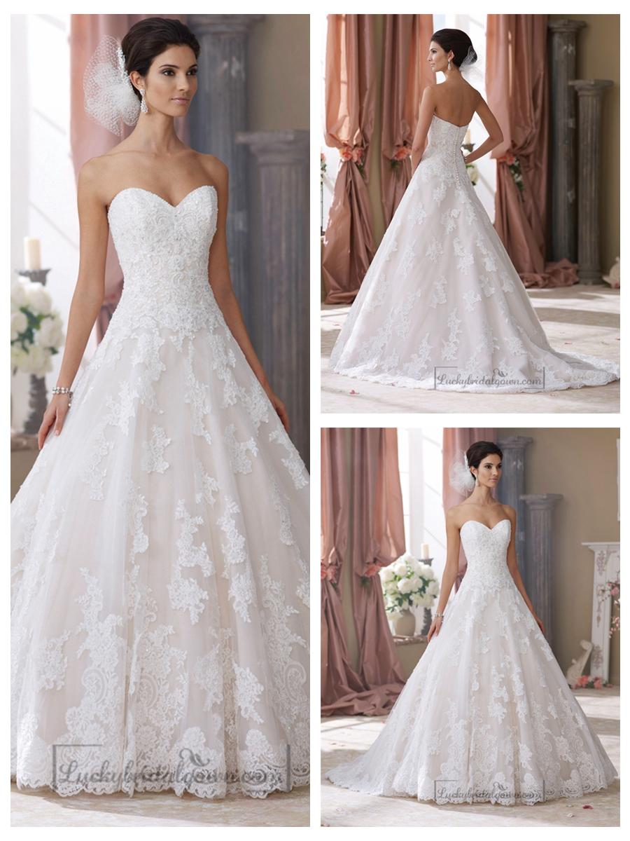 Wedding - Strapless Sweetheart Lace Appliques Ball Gown Wedding Dresses