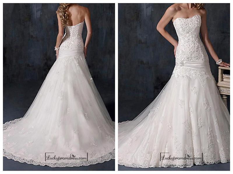 زفاف - Beautiful Satin Strapless Wedding Dress