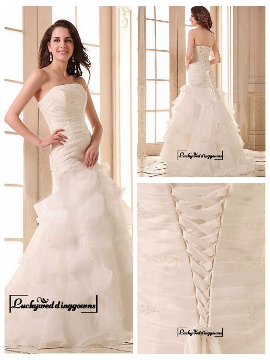 زفاف - Alluring Satin&Organza Satin A-line Strapless Neckline Dropped Waistline Wedding Dress