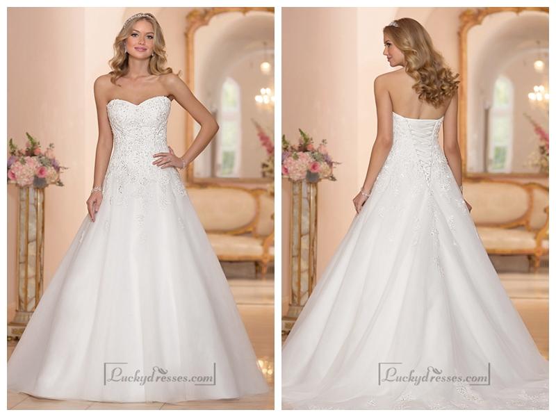 Mariage - Strapless Sweetheart Embellished Lace Bodice A-line Wedding Dresses