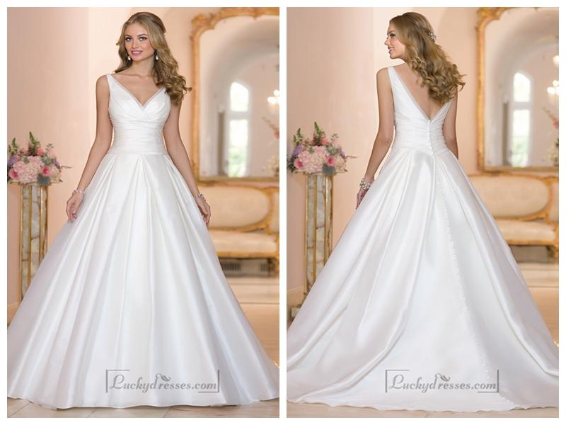 Hochzeit - Straps A-line V-neck and V-back Wedding Dresses