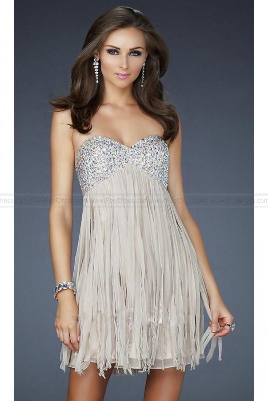 Wedding - A-line Strapless Chiffon Cocktail Dress with beads fringe