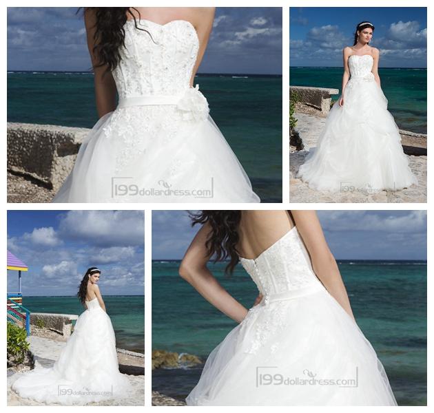 Wedding - Sweetheart Neckline And Satin Belt Bubble Pick Up Tulle Ball Gown
