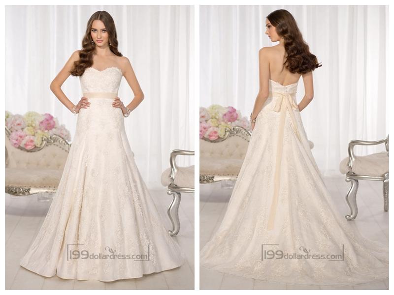 Свадьба - Strapless Sweetheart A-line Simple Lace Wedding Dresses