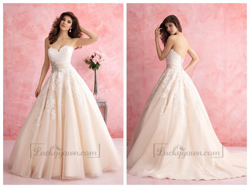 Hochzeit - Strapless Sweetheart A-line Lace Ball Gown Wedding Dress