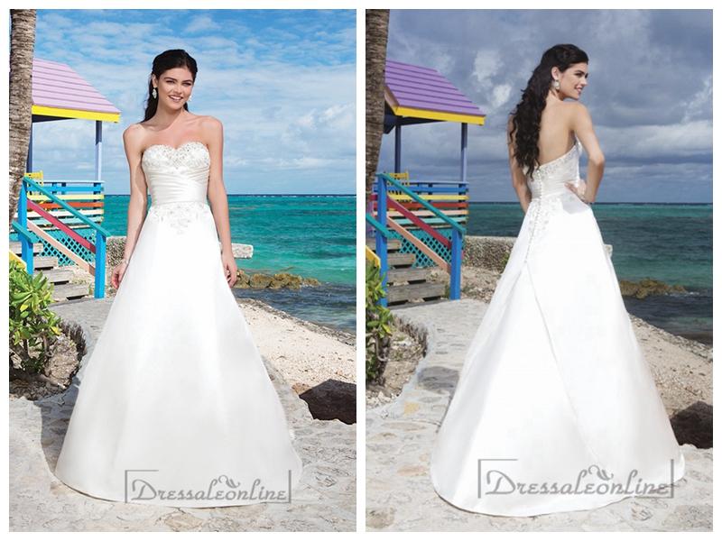 Mariage - Regal Satin And Embroidered Lace A-Line Wedding Gown With A Beaded Sweetheart Neckline