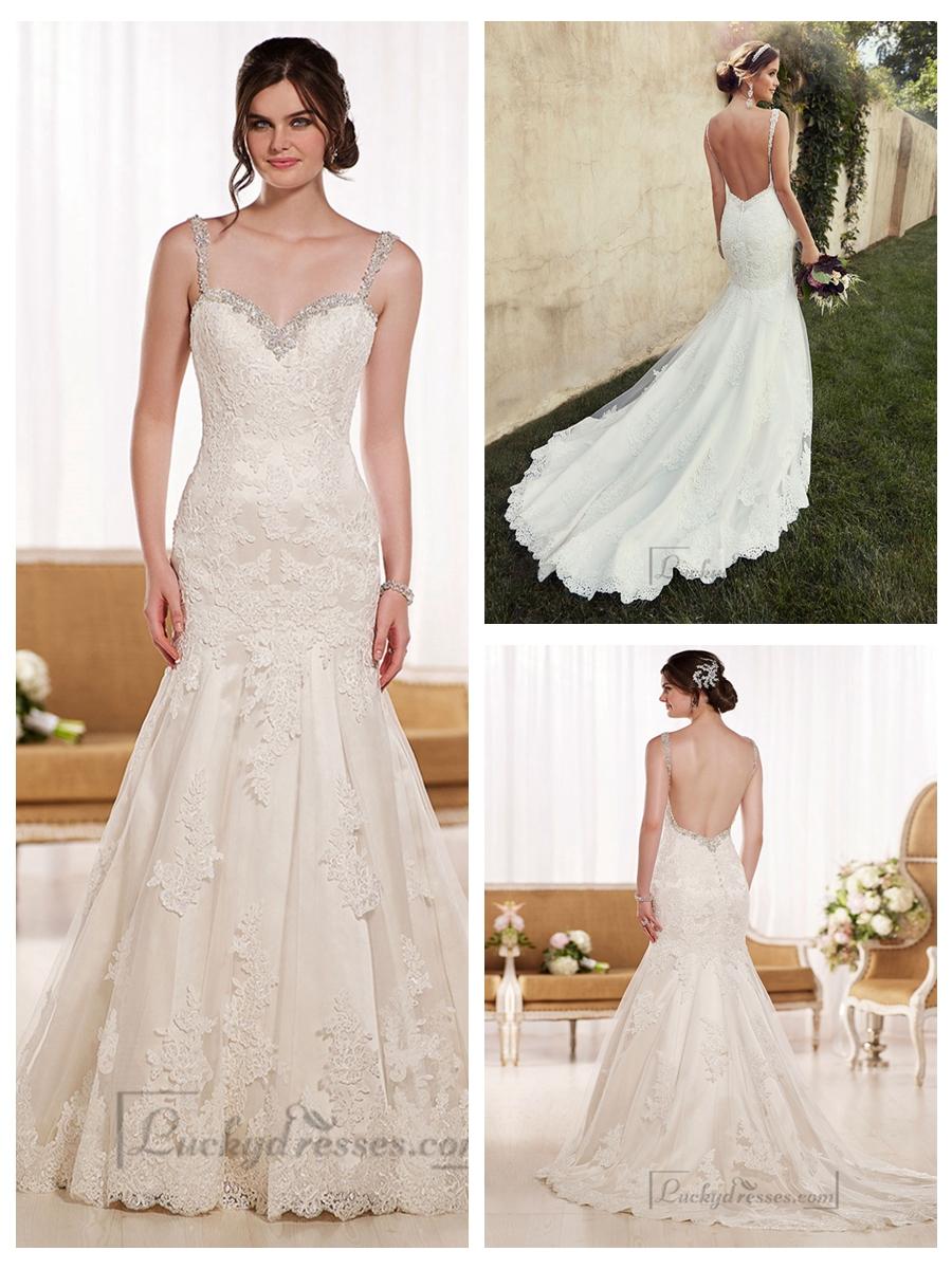 Mariage - Beading Straps Sweetheart Fit and Flare Lace Wedding Dresses with Low Back