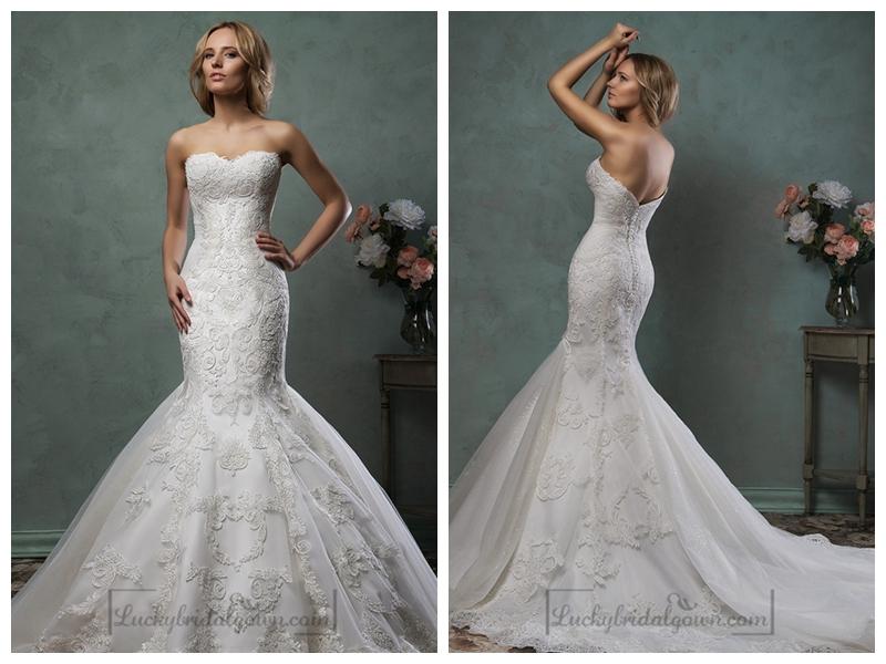 Hochzeit - Scallop Sweetheart Neckline Lace Embroidery Stunning Trumpet Mermaid Wedding Dress