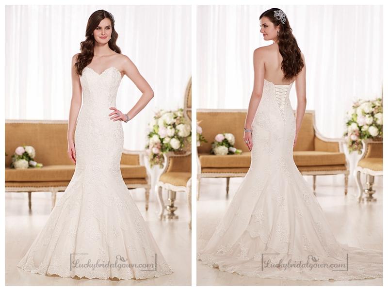 Hochzeit - Stunning Strapless Sweetheart Fit and Flare Lace Wedding Dresses