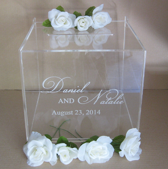 Wedding - Custom Engraved Wedding Card Box, Gift Card Box with Personalized names and monogram 12"x12"x12"