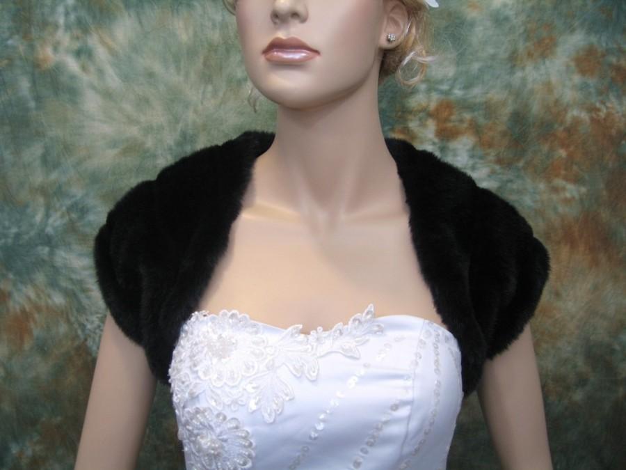 زفاف - Sale - Black faux fur bridal shrug bolero stole shawl wrap FS001-Black - was 59.99