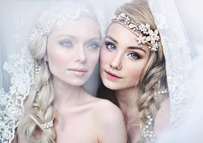 زفاف - A Golden Glimpse of Hope bridal headband - Shimmering tiara with flowers, crystals and pearls