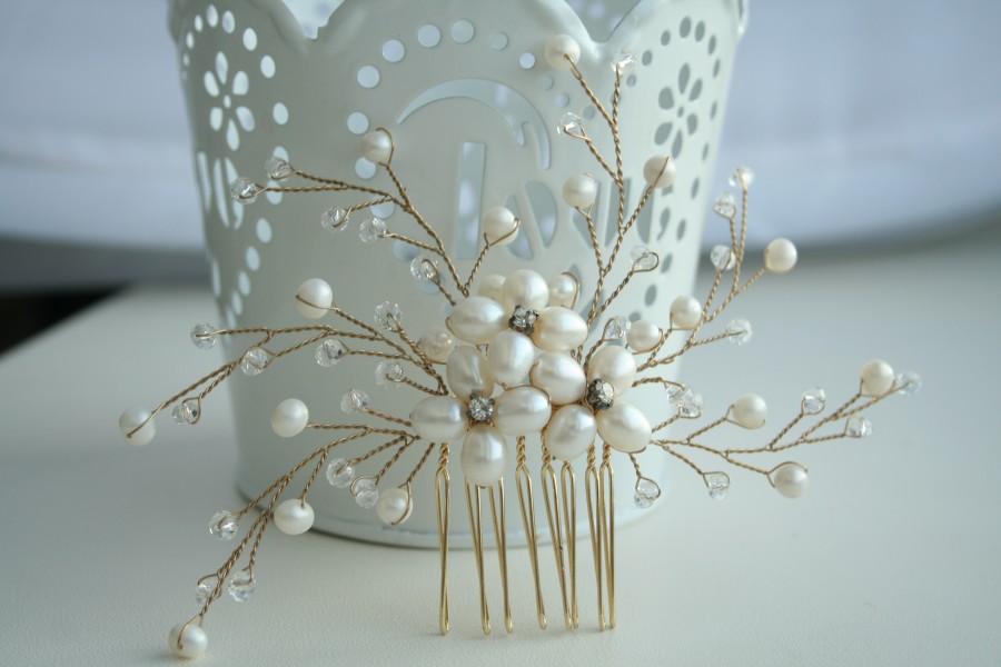 Hochzeit - Pearl Comb, wedding pearl comb, bridal hair comb pearl, bridal hair accessories, bridal pearl comb, bridal pearl headpiece, Gold bridal comb