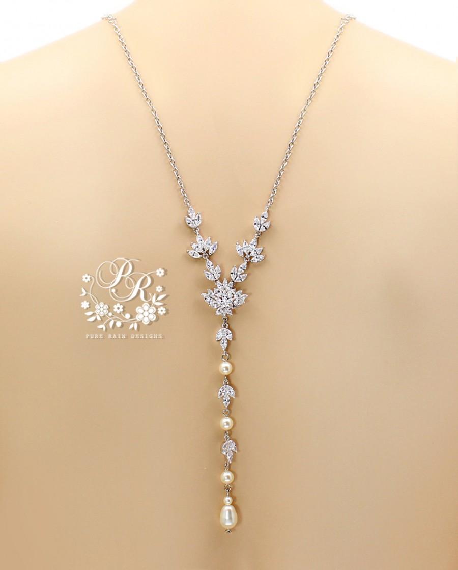 Mariage - OOAK Swarovski Pearl Clear Crystal Backdrop Necklace Bridal Necklace Wedding Necklace Wedding Accessory Bridal Jewelry Wedding Jewelry Ava