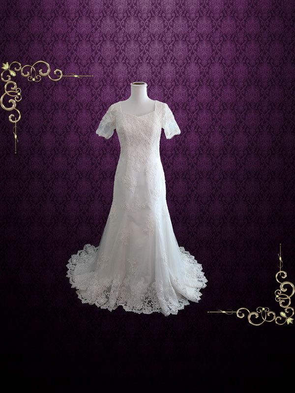 زفاف - Bohemian LDS Lace Wedding Dress with Sleeves 