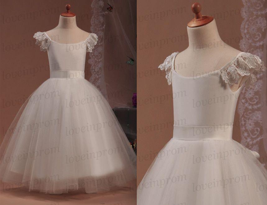 Mariage - White/ivory flower girl dress,cap sleeve girls clothing,party dress,handmade tulle bridesmaid dress/wedding party dress