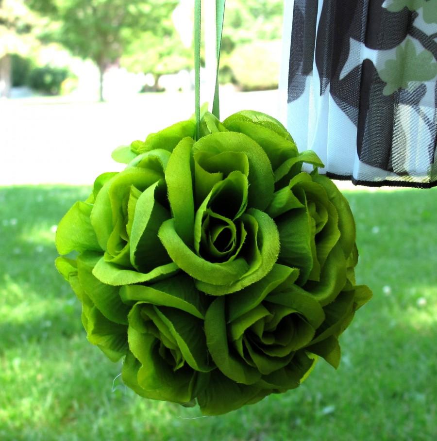Свадьба - Wedding flower girl Pomander kissing ball - SALE - green rose wedding bouquet wedding decoration