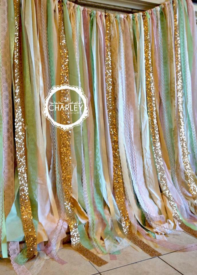 Wedding - Pink Mint Gold Sparkle Sequin Fabric Backdrop with Lace - Wedding Garland, Photo Prop, Curtain, Baby Shower, Crib Garland