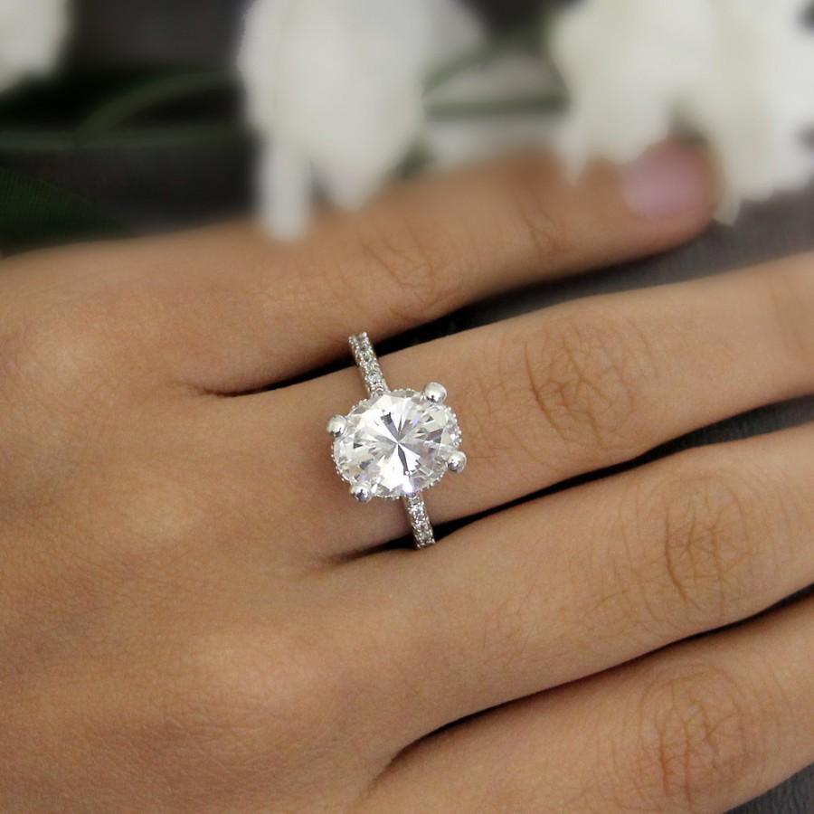 Hochzeit - 4.20 ct Engagement Ring-Oval Cut Diamond Simulant-Statement Ring-Wedding Ring-Bridal Ring-Promise Ring-925 Sterling Silver-R52712