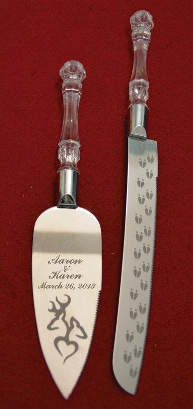 Mariage - Buck and Doe Heart Wedding Cake Knife and Server with Names and Date FREE